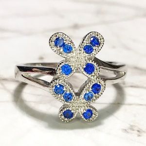 NEW Sterling Silver Double Blue butterflies ring
